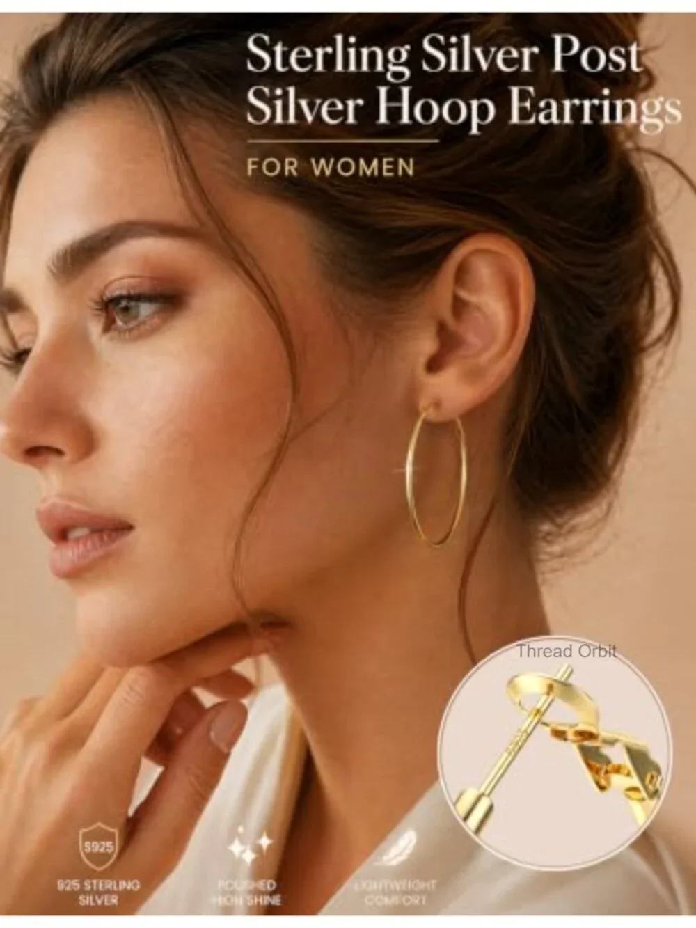 5 Pairs 925 Sterling Silver Hoop Post Earrings for Women Set - Small to Large
